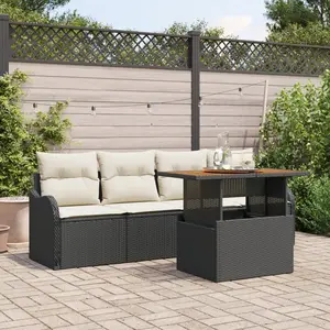 VIDAXL Ensemble de Canapé de Jardin de 5 Pièces avec Coussins en Poly Rattan Noir, Canapé de Jardin 2 Places avec Rangement et Coussins en Poly Rattan Noir pas cher
