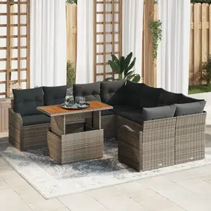 vidaXL Ensemble de canapé de jardin 9 pcs Gris Poly rotin pas cher