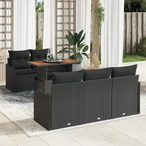 vidaXL Ensemble de canapé de jardin 6 pcs Noir Poly rotin pas cher