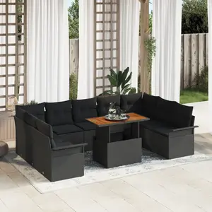 vidaXL Ensemble de canapé de jardin 10 pcs Noir Poly rotin pas cher