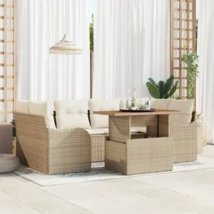 vidaXL Ensemble de canapé de jardin 7 pièces avec coussins beige poly rotin pas cher