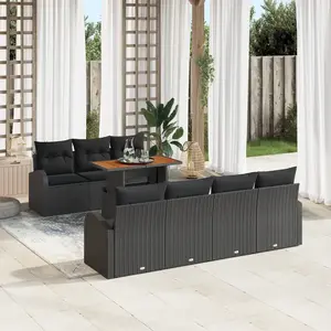 VIDAXL Ensemble de 8 Pièces de Canapés de Jardin avec Coussins Noir en Rattan Poly, Canapé de Jardin 2 Places avec Rangement et Coussins Noir en Rattan Poly pas cher