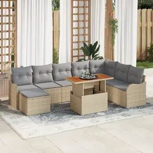 vidaXL Ensemble de canapé de jardin 9 pcs Beige Poly rotin pas cher