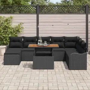vidaXL Ensemble de canapé de jardin 9 pcs Noir Poly rotin pas cher