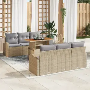 vidaXL Ensemble de canapé de jardin 7 pcs Beige Poly rotin pas cher