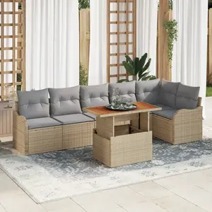VIDAXL Canapé De Jardin 7 Pièces Avec Coussins Beige En Poly Rotin, Canapé 2 Places Avec Rangement Et Coussins Beige En Poly Rotin pas cher