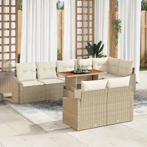 vidaXL Ensemble de canapé de jardin 9 pcs Beige Poly rotin pas cher