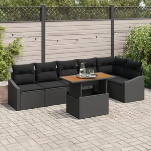 vidaXL Ensemble de canapé de jardin 7 pcs Noir Poly rotin pas cher