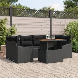 vidaXL Ensemble de canapé de jardin 7 pcs Noir Poly rotin pas cher