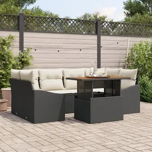 vidaXL Ensemble de canapé de jardin 7 pcs Noir Poly rotin pas cher