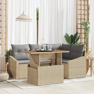 vidaXL Ensemble de canapé de jardin 5 pcs Beige Poly rotin pas cher