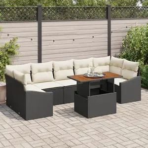 vidaXL Ensemble de canapé de jardin avec coussin 8 pcs Noir et Beige pas cher