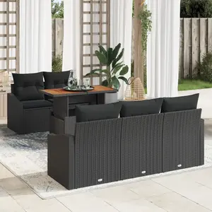 vidaXL Ensemble de canapé de jardin 6 pcs Noir Poly rotin pas cher
