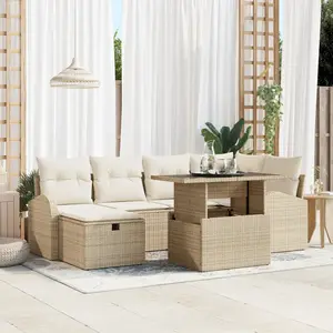 vidaXL Ensemble de canapé de jardin 7 pcs Beige Poly rotin pas cher