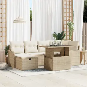 VIDAXL Ensemble De 7 Pièces De Canapés De Jardin Avec Coussins Beige Rattan Pe, Canapé De Jardin 2 Places Avec Coussins Beige Rattan Pe pas cher