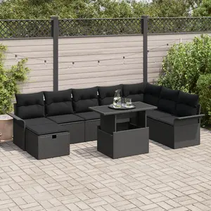 vidaXL Vidaxl Ensemble De Canapé De Jardin 9 Pièces Avec Coussins Noir Poly Rattan pas cher