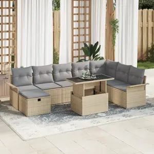 vidaXL Ensemble de canapé de jardin 9 pcs Beige Poly rotin pas cher