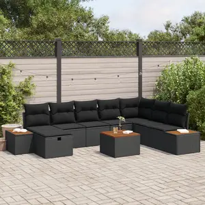 vidaXL Vidaxl Canapé De Jardin 9 Pièces Avec Coussins Rattan Noir Poly pas cher