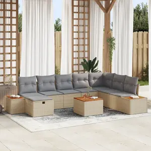 vidaXL Ensemble de canapé de jardin avec coussin 9 pcs Beige polyrotin pas cher