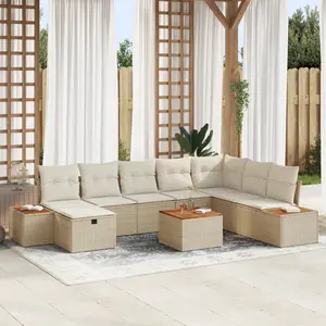 vidaXL Ensemble de canapé de jardin avec coussin 9 pcs Beige polyrotin pas cher