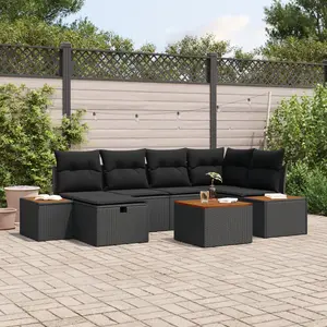 vidaXL Ensemble de canapé de jardin avec coussin 7 pcs Noir polyrotin pas cher