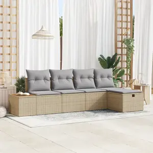 vidaXL Vidaxl Ensemble De 5 Pièces De Canapé De Jardin Avec Coussins Beige Poly Rattan pas cher