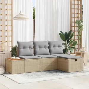 vidaXL Vidaxl Ensemble De Canapé De Jardin 4 Pièces Avec Coussins Beige Poly Rotin pas cher