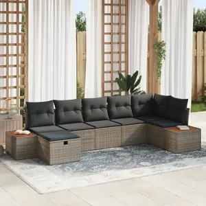 vidaXL Vidaxl Ensemble De Canapé De Jardin 7 Pièces Avec Coussins Gris En Poly Rattan pas cher