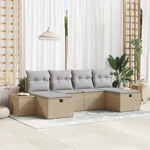 vidaXL Vidaxl Ensemble De Canapés De Jardin 6 Pièces Avec Coussins Beige Rattan Poly pas cher