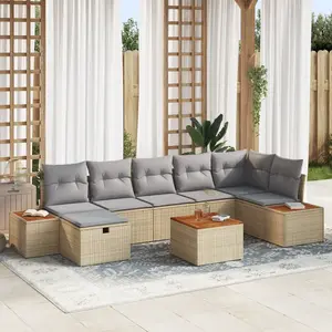 vidaXL Ensemble de canapé de jardin avec coussin 8 pcs Beige polyrotin pas cher