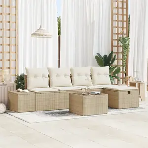 vidaXL Vidaxl Ensemble De Canapés De Jardin 6 Pièces Avec Coussins Beige Rattan Poly pas cher