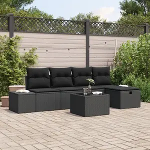 vidaXL Vidaxl Canapé De Jardin 6 Pièces Avec Coussins Noir En Rotin Synthétique pas cher