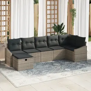 vidaXL Ensemble de Canapés avec coussin 7 pcs Gris polyrotin pas cher