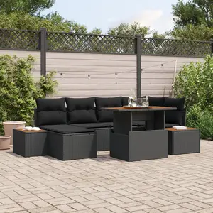vidaXL Ensemble de canapé de jardin 7 pcs Noir Poly rotin pas cher