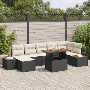 VIDAXL Ensemble de 8 pièces de canapés de jardin avec coussins en rotin poly noir, Canapé de jardin 2 places avec rangement et coussins en rotin poly noir pas cher