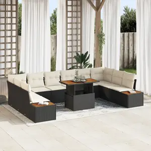 vidaXL Ensemble de canapé de jardin 11 pcs Noir Poly rotin pas cher