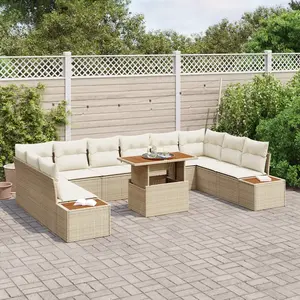 VIDAXL Ensemble De Canapé De Jardin 11 Pièces Avec Coussins Beige Poly Rattan, Canapé De Jardin 2 Places Avec Rangement & Coussins Beige Poly Rattan pas cher
