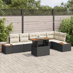 vidaXL Canapé de jardin 7 pièces avec coussins Noir Poly Rotin pas cher