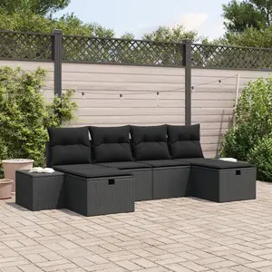 vidaXL Vidaxl Set De Canapé De Jardin 6 Pièces Avec Coussins Noir En Poly Rattan pas cher