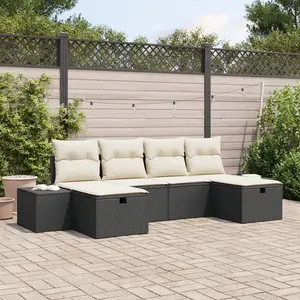 vidaXL Vidaxl Set De Canapé De Jardin 6 Pièces Avec Coussins Noir Poly Rattan pas cher