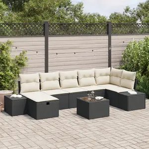 vidaXL Vidaxl Ensemble De Canapé De Jardin 8 Pièces Avec Coussins En Rotin Synthétique Noir pas cher