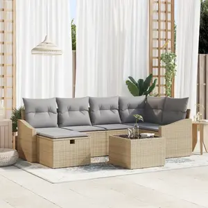 vidaXL Ensemble de Canapés avec coussin Beige et Gris clair polyrotin pas cher