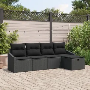 vidaXL Vidaxl Ensemble De 5 Canapés De Jardin Avec Coussins Noir Rattan Poly pas cher