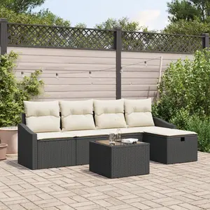 vidaXL Vidaxl Ensemble De Canapé De Jardin De 6 Pièces Avec Coussins Noir En Rotin Synthétique pas cher