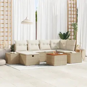 vidaXL Vidaxl Ensemble De Canapé De Jardin 7 Pièces Avec Coussins Beige Poly Rotin pas cher