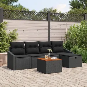 vidaXL Vidaxl Ensemble De Canapé De Jardin 6 Pièces Avec Coussins Noir Poly Rattan pas cher