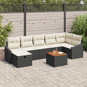 vidaXL Ensemble de canapé de jardin avec coussin 8 pcs Noir polyrotin pas cher