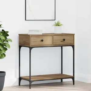 vidaXL Table console avec tiroir chêne artisanal 75 x 34,5 x 75 cm pas cher
