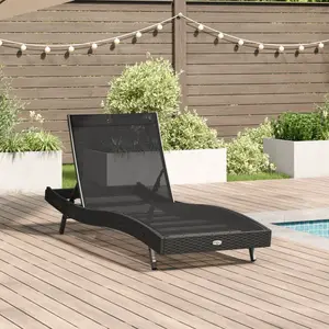 vidaXL Vidaxl Chaise Longue Noire En Poly Rattan Et Textilène pas cher