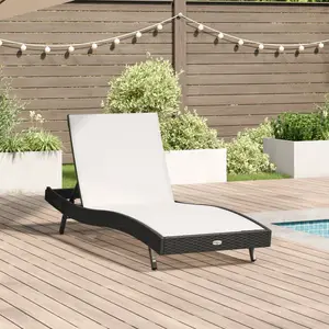 vidaXL Chaise Longue Noir Poly Rattan et Textilène pas cher